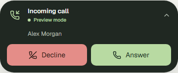 Dynamic island showing a compact incoming-call notification
