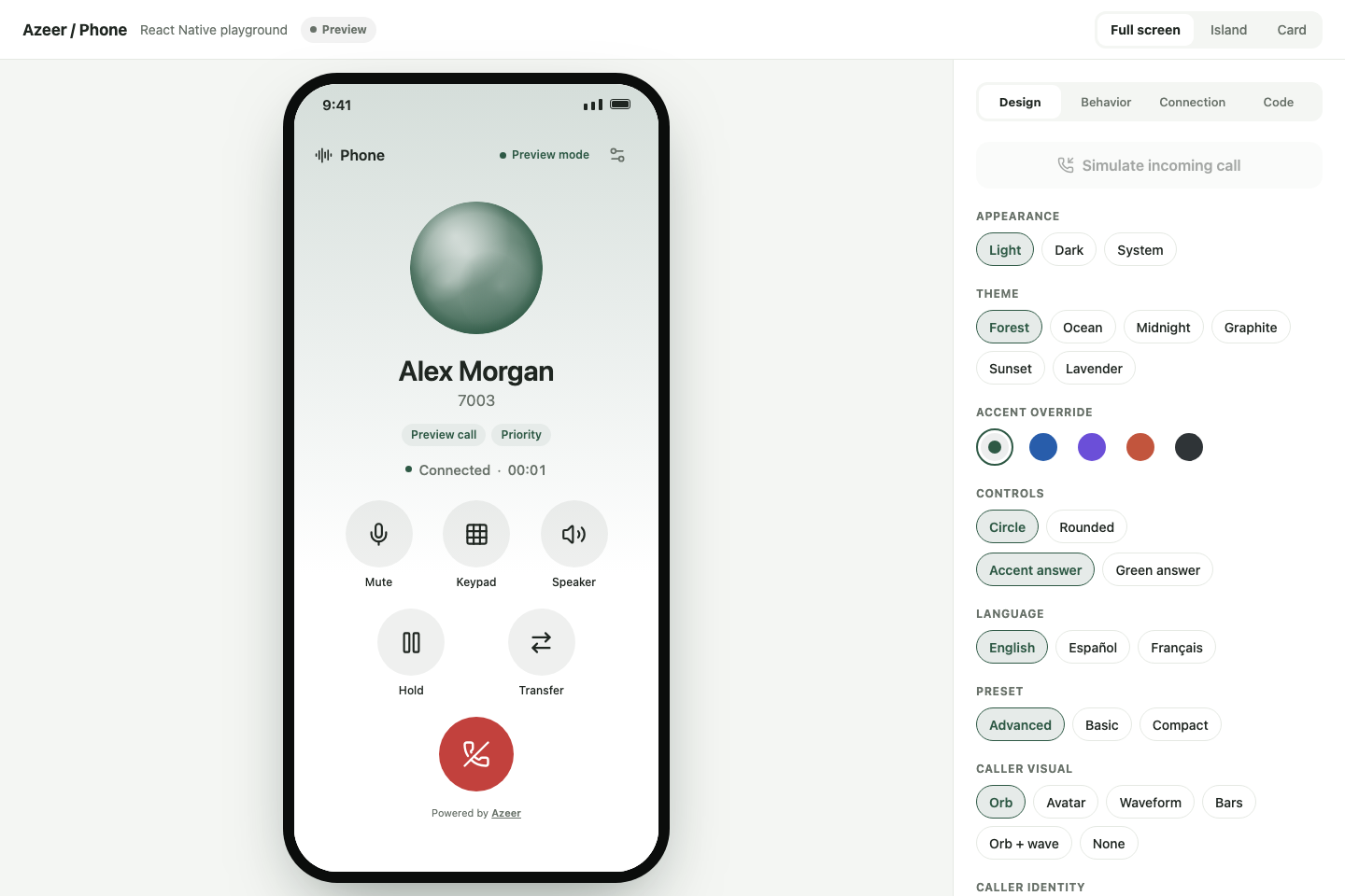 React Native playground with a phone in a device frame and the inspector