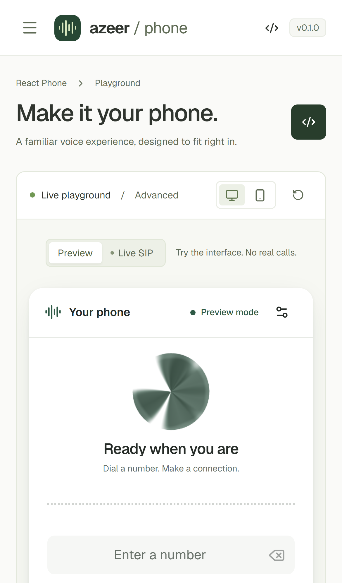 The responsive playground on a mobile screen